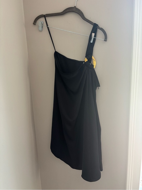 Ramy Brook Dresses & Skirts - Ramy Brook Black One-Shoulder Asymmetric Dress with Gold Ring Accent